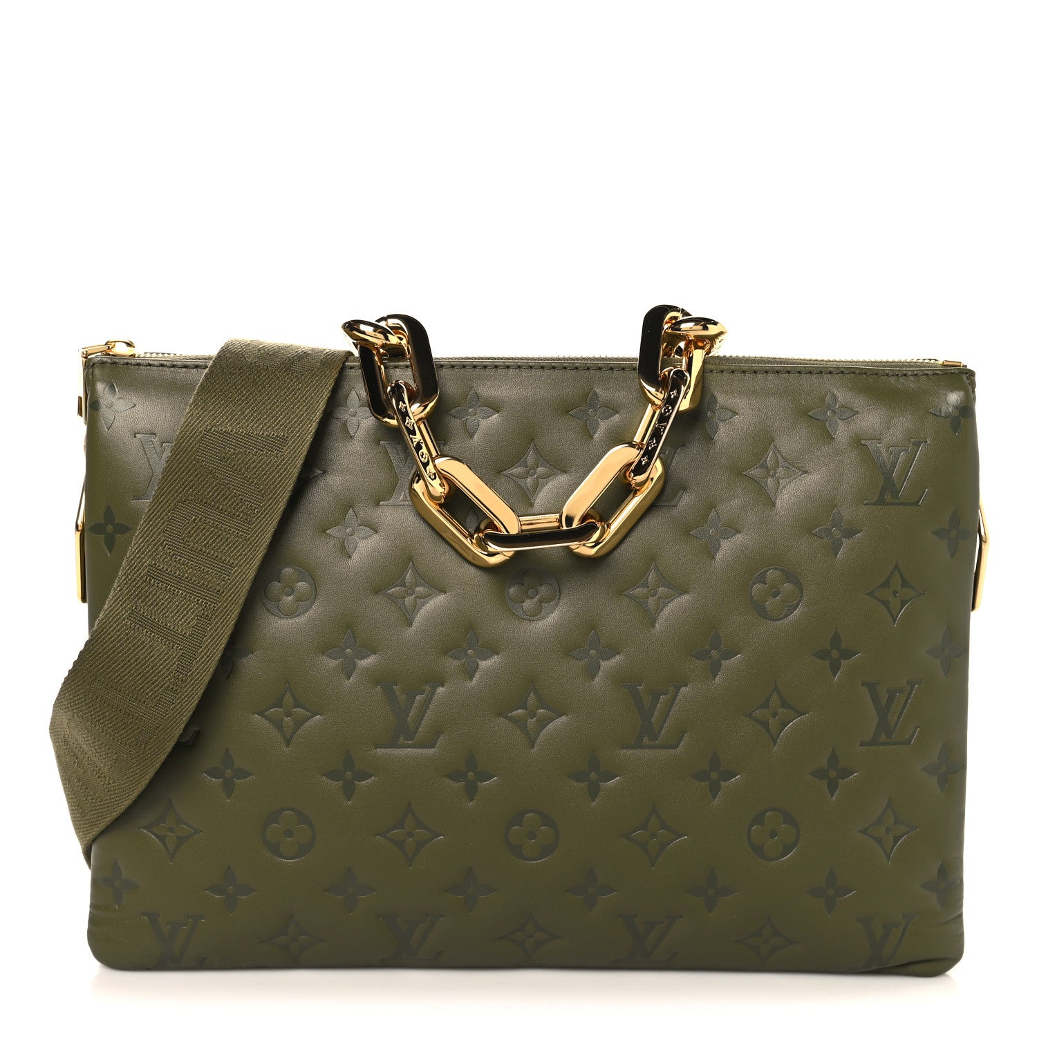 Louis Vuitton Lambskin Embossed Monogram Coussin MM Khaki 1 of 11
