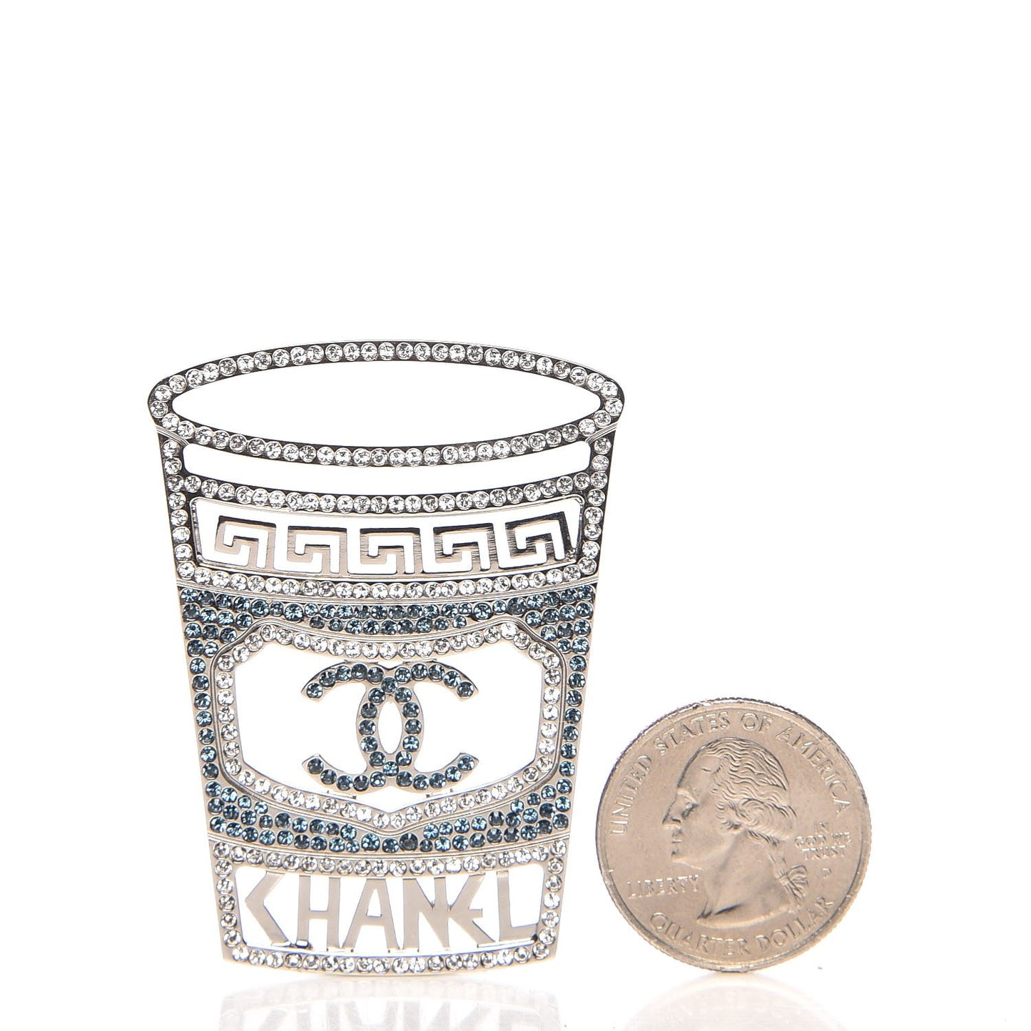 Crystal CC Greek Cup Brooch Silver Blue