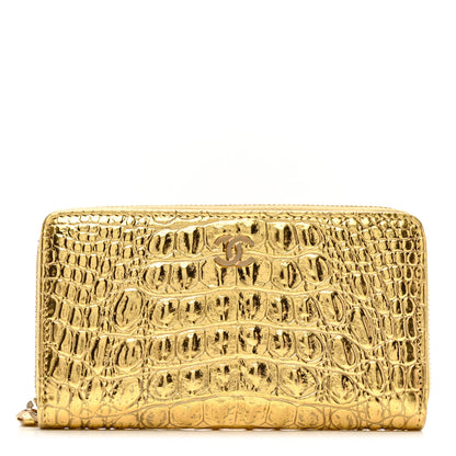 Chanel Metallic Calfskin Crocodile Embossed Small Cocodile Zip Wallet Gold 1 of 8
