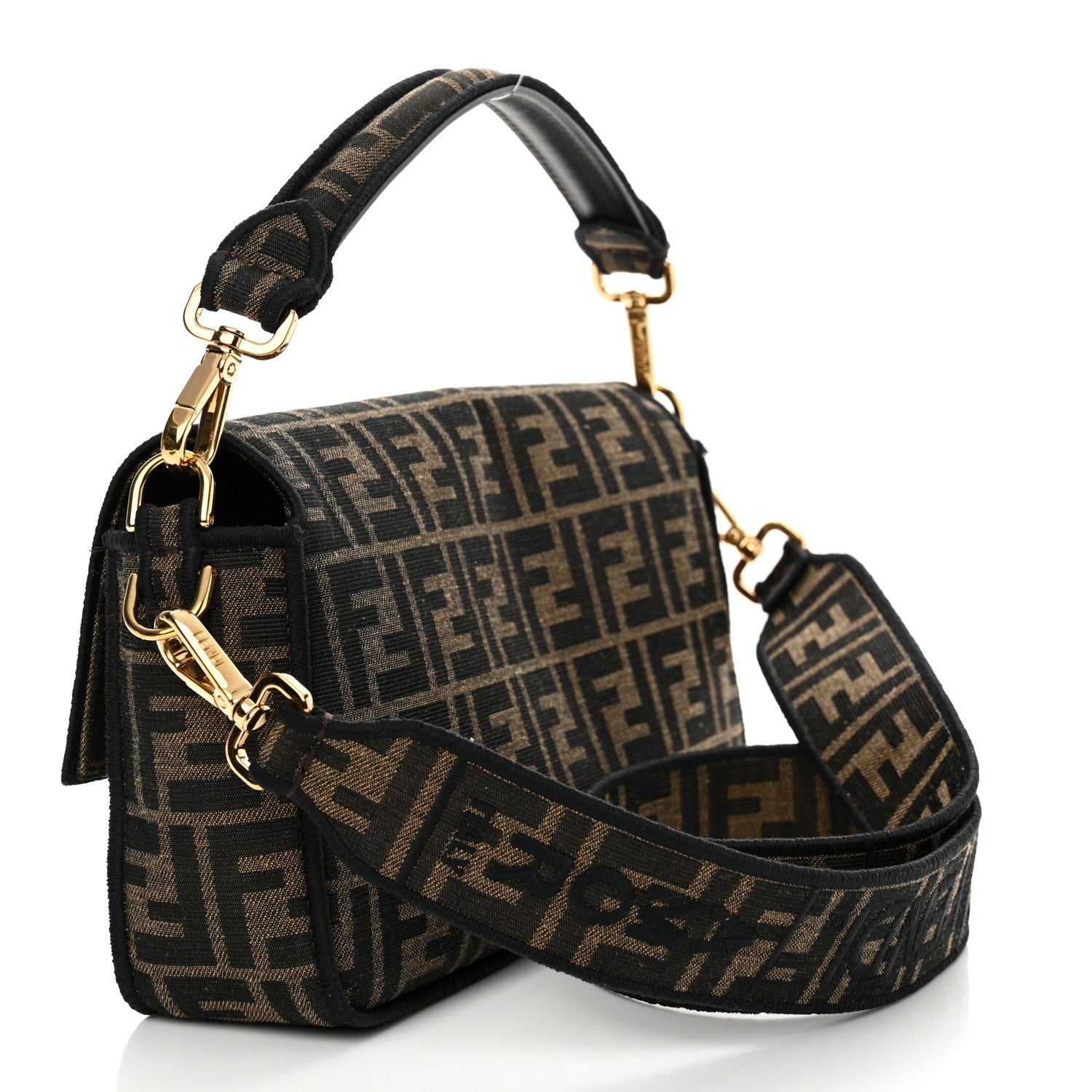 Fendi Fabric Jacquard FF 1974 Medium Baguette Tobacco Moro Black 3 of 12