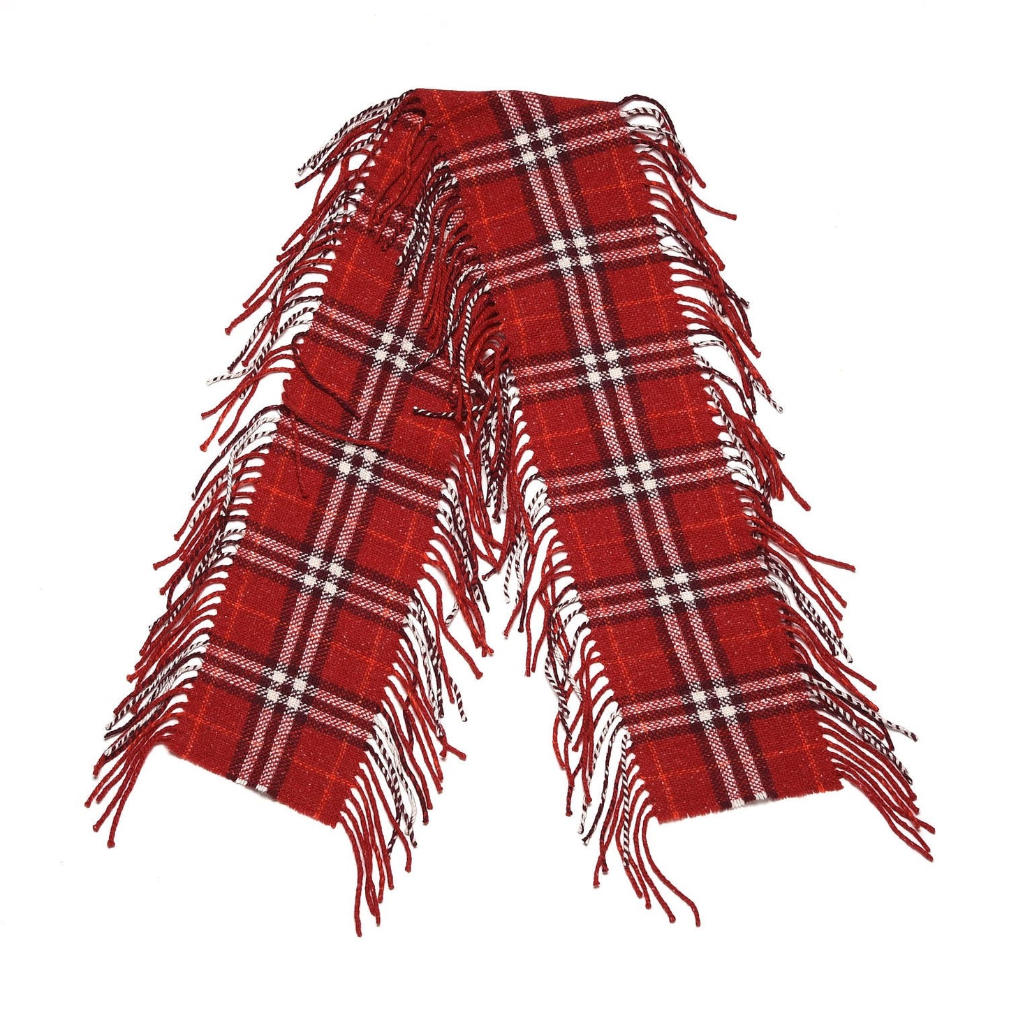 Merino Wool Check Happy Fringe Scarf Red
