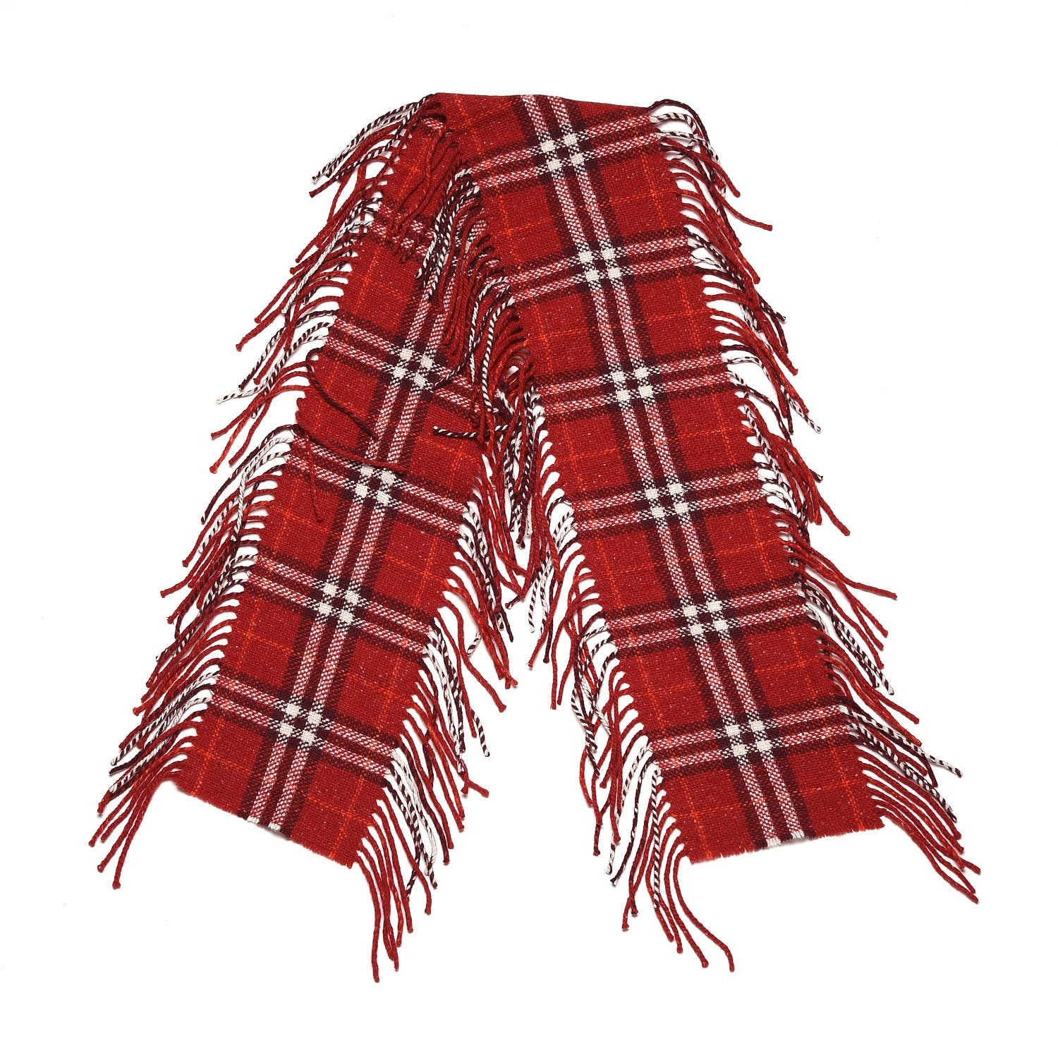 Burberry Merino Wool Check Happy Fringe Scarf Red 3 of 4