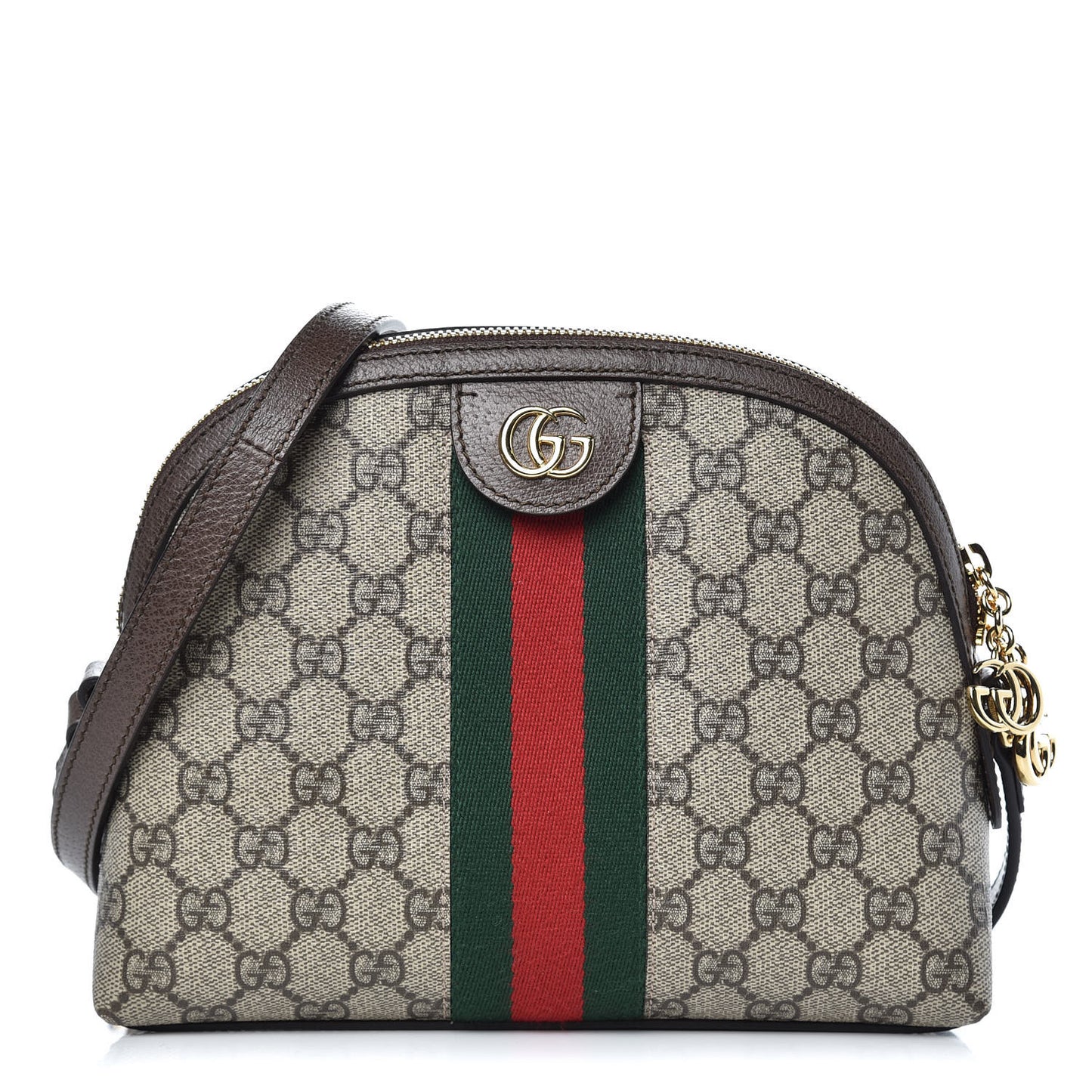 GG Supreme Monogram Textured Dollar Calfskin Web Small Ophidia Dome Shoulder Bag Beige Ebony New Acero