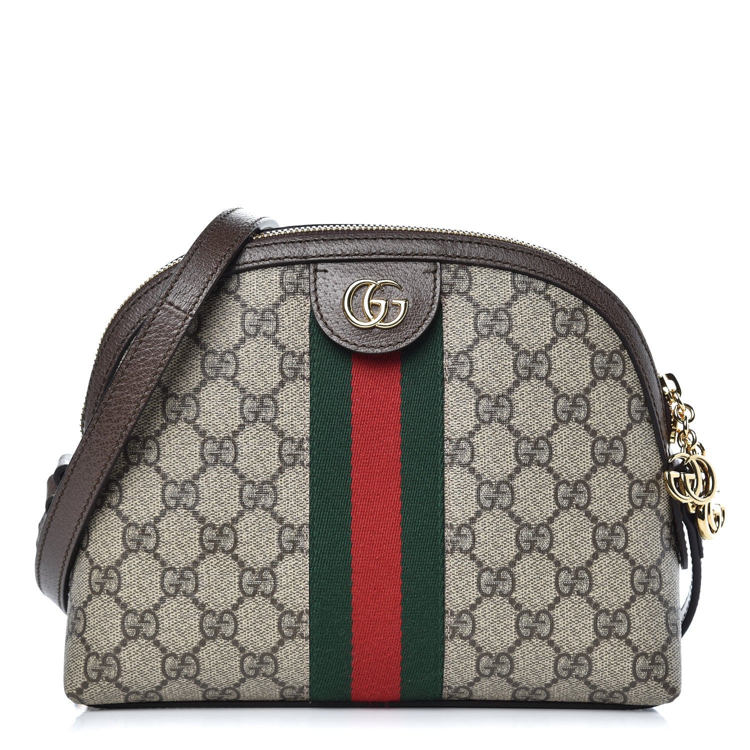 Gucci GG Supreme Monogram Textured Dollar Calfskin Web Small Ophidia Dome Shoulder Bag Beige Ebony New Acero 1 of 10