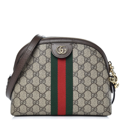 Gucci GG Supreme Monogram Textured Dollar Calfskin Web Small Ophidia Dome Shoulder Bag Beige Ebony New Acero 1 of 10