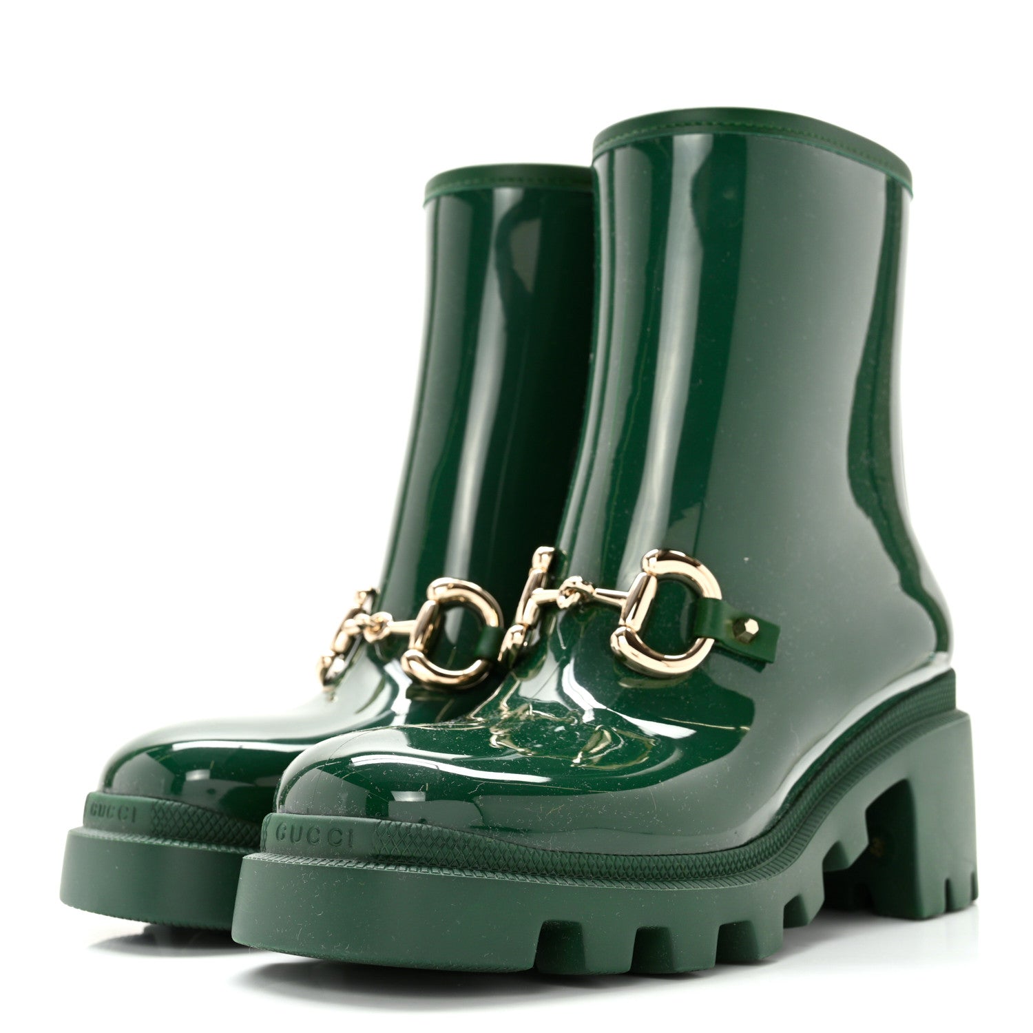Gucci Rubber Womens Horsebit Ankle Boots 35 Vintage Green 3 of 12