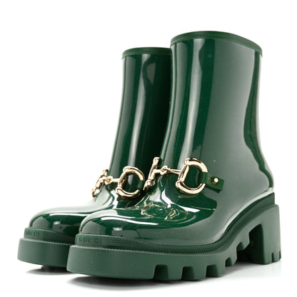 Gucci Rubber Womens Horsebit Ankle Boots 35 Vintage Green 3 of 12