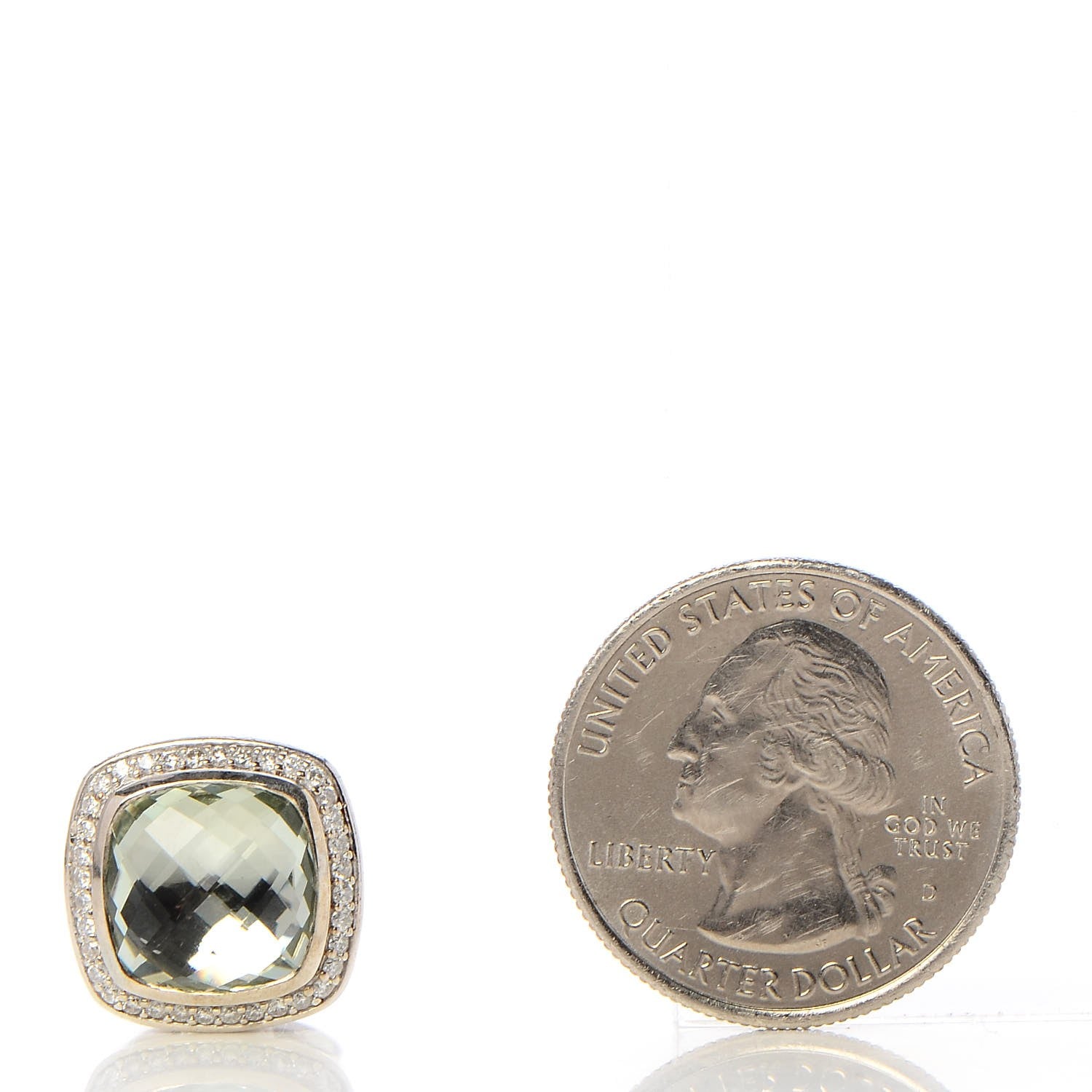 David Yurman Sterling Silver Diamond Prasiolite 11mm Albion Earrings 2 of 11