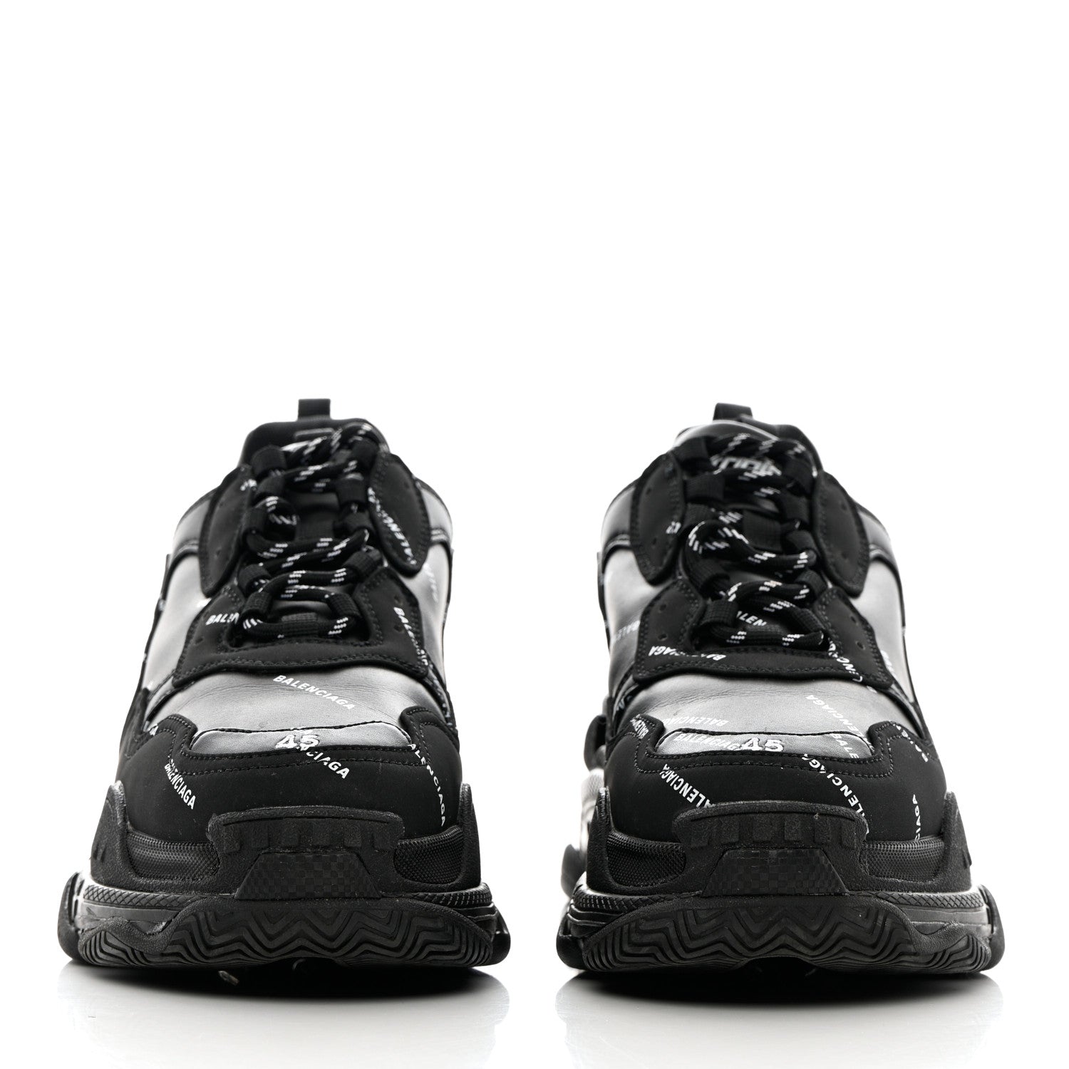 Balenciaga Technical Fabric Allover Logo Mens Triple S Sneakers 45 Black White 2 of 11