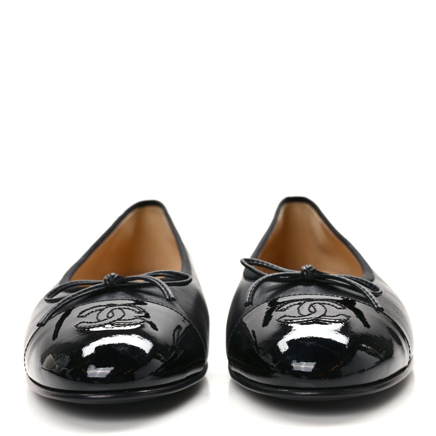 Chanel Lambskin Patent Cap Toe Ballerina Flats 39.5 Black 2 of 9