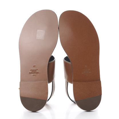 Valentino Garavani Grainy Cowhide Vlogo Slingback Flat Thong Sandals 37 Cuoio 5 of 8