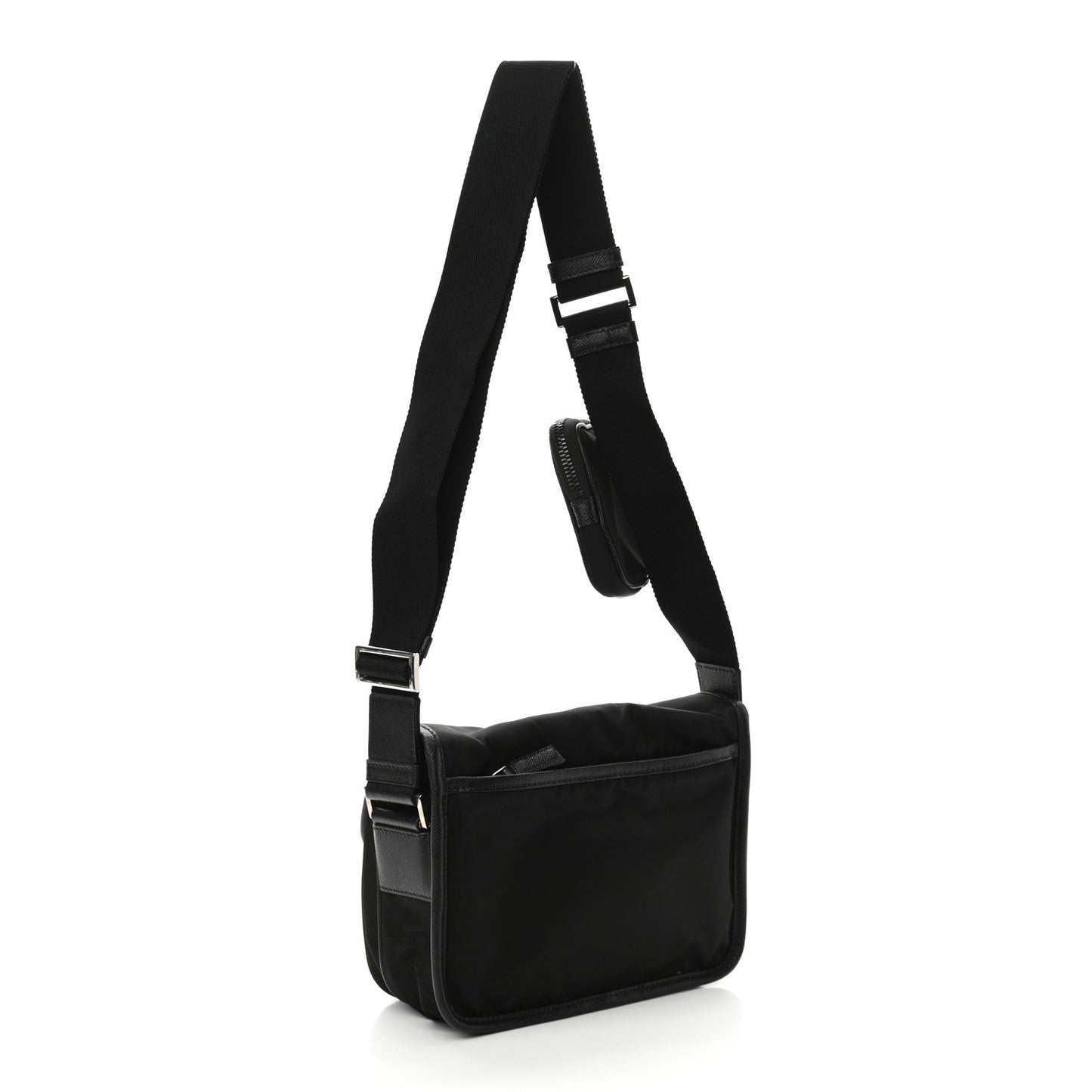 Tessuto Nylon Saffiano Pocket Double Snap Buckle Messenger Shoulder Bag Black