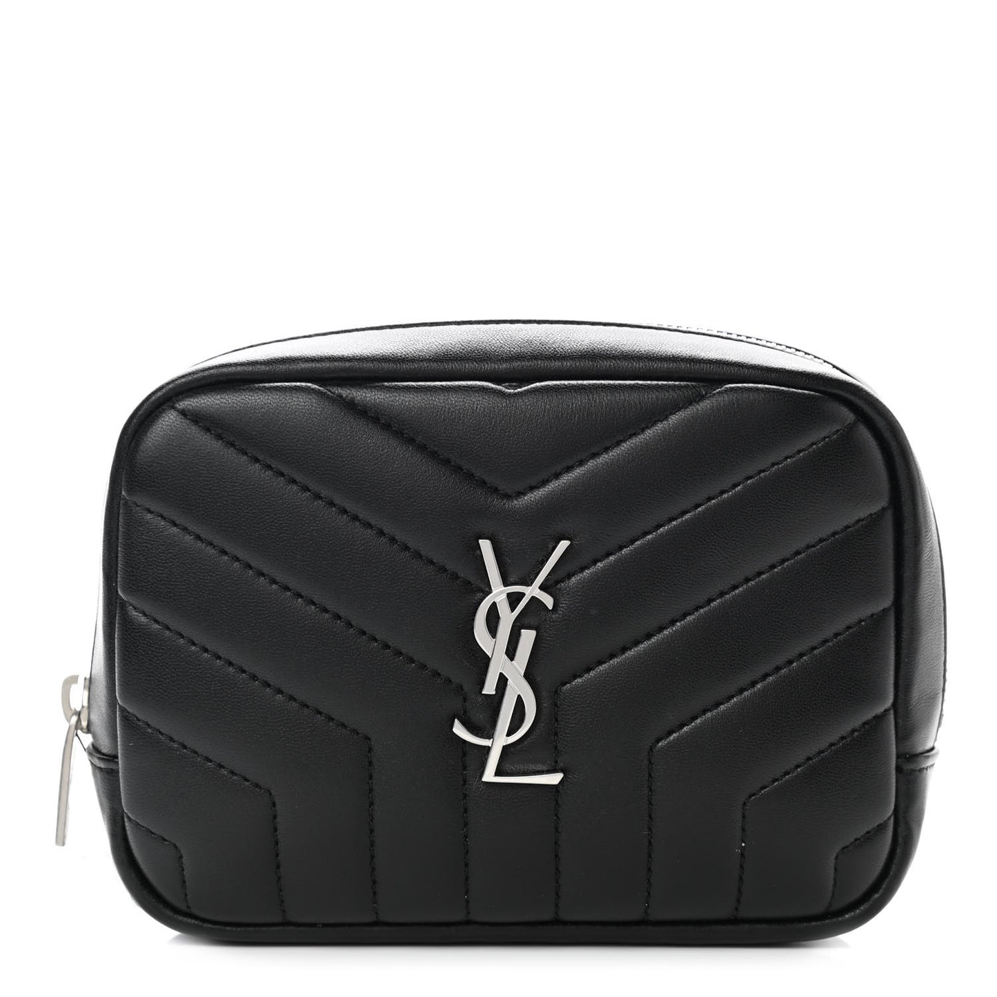 Lambskin Y Quilted Monogram Loulou Cosmetic Case Black