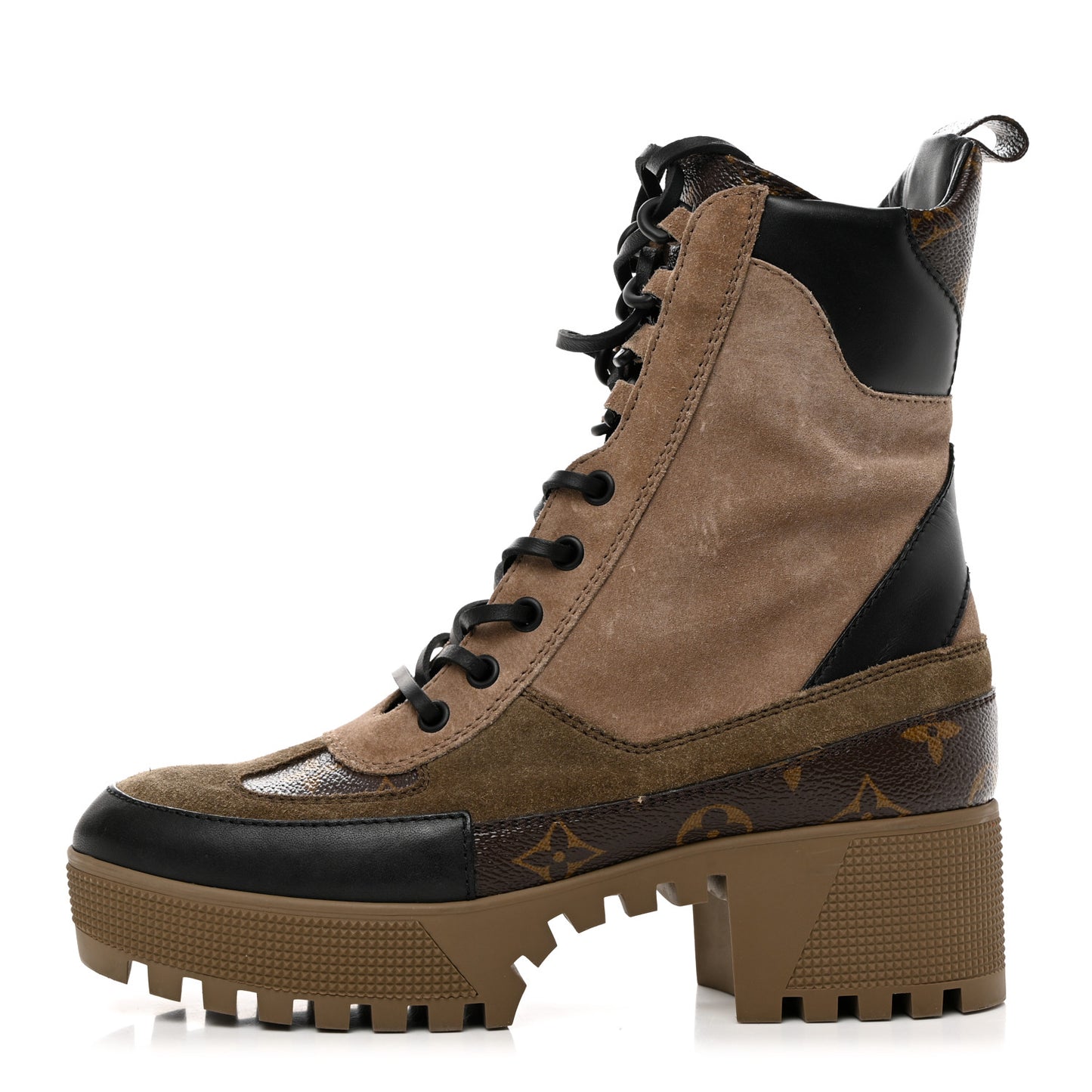 Suede Calfskin Monogram Laureate Platform Desert Boots 37.5 Taupe