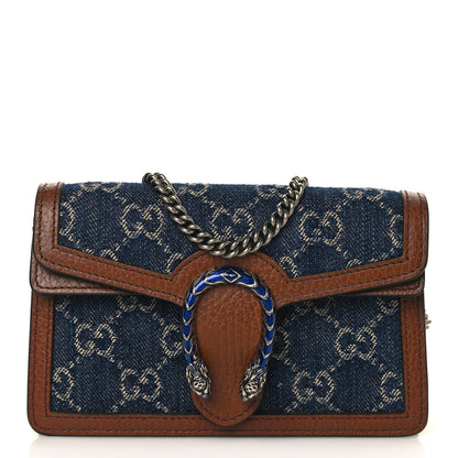Gucci New Denim GG Monogram Dollar Calfskin Enamel Super Mini Dionysus Shoulder Bag Blue Tea Cuir Epilog Electric Blue 1 of 8