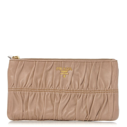 Prada Nappa Gaufre Ruched Pouch Visone 1 of 8