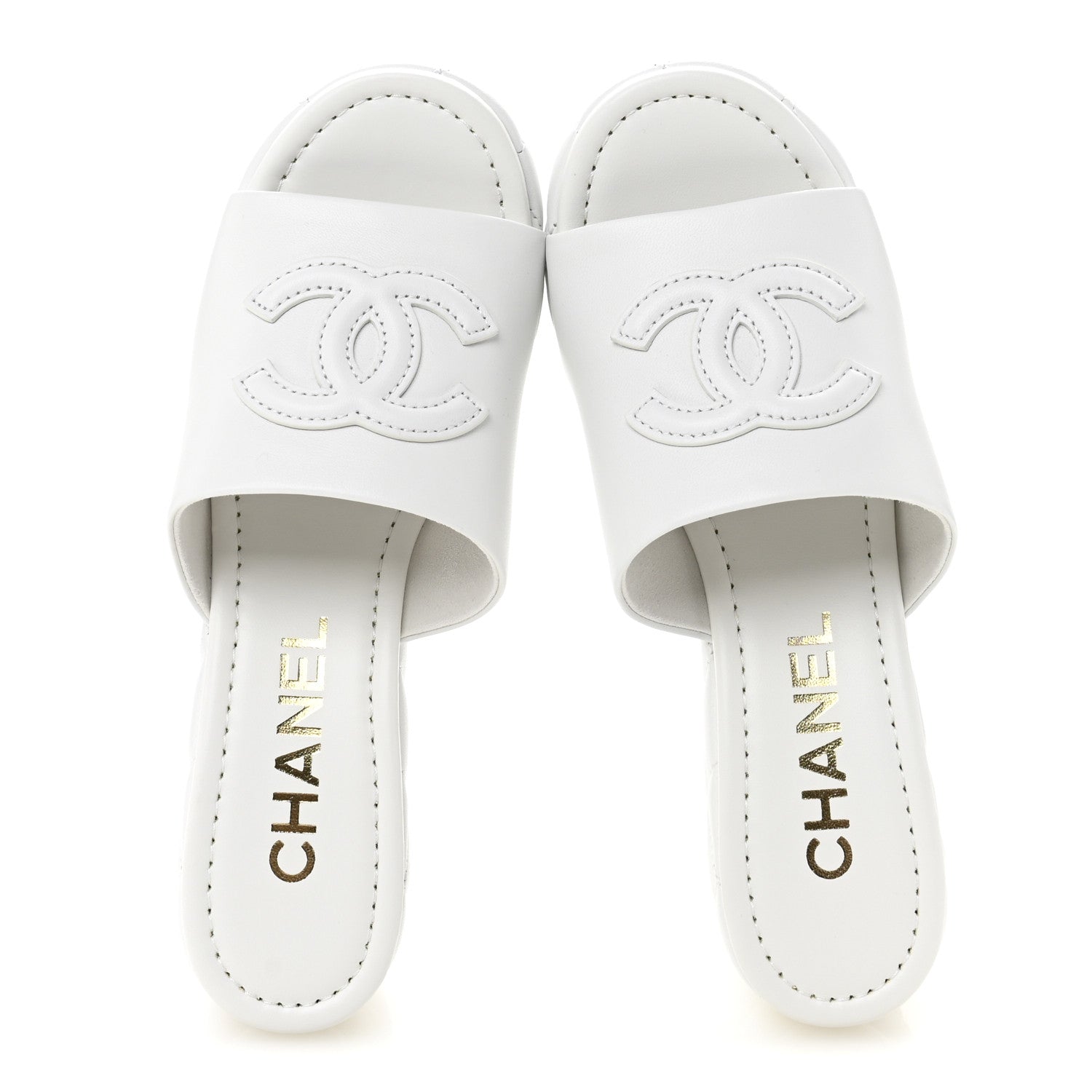 Chanel Lambskin Quilted CC Platform Mules 38 White 1743374