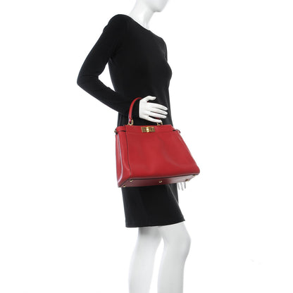 Fendi Vitello Morgan Fabric Jacquard Pequin Medium Peekaboo Iconic Satchel Mattone Tobacco Black 2 of 25