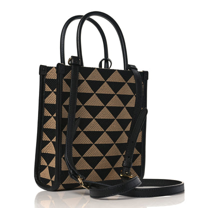 Prada Jacquard Saffiano Triangolo Symbole Embroidered Micro Tote Black Corda 3 of 8