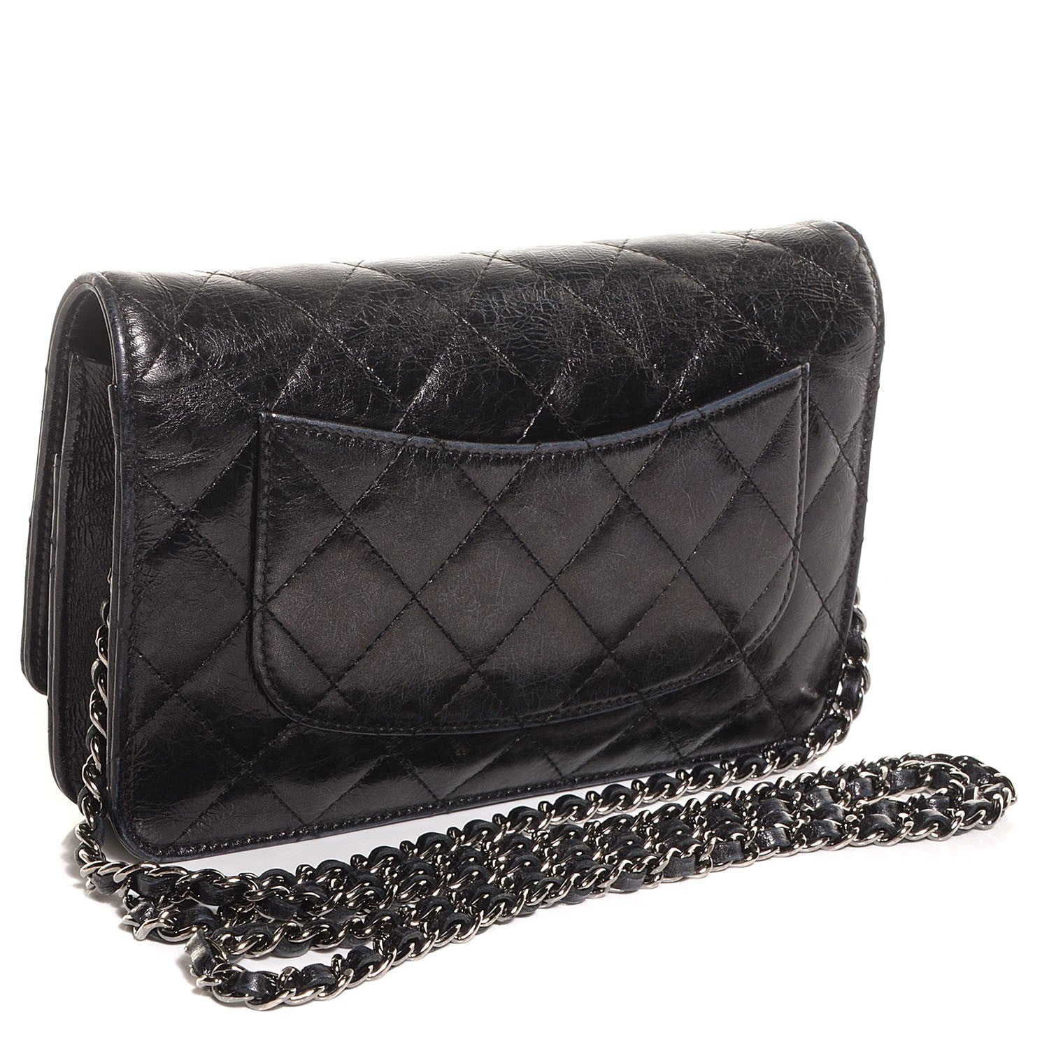 Chanel Aged Calfskin Reissue Wallet On Chain WOC Metallic Black 3 of 7
