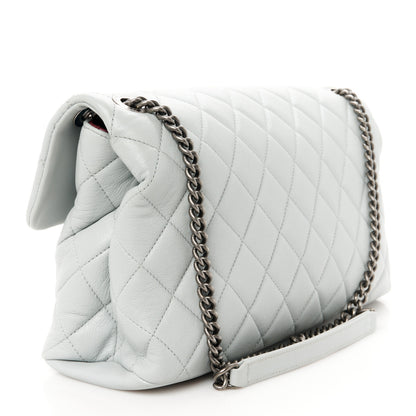 Chanel Shiny Lambskin Quilted Large Burgundy Rocks Flap Light Grey 3 of 12