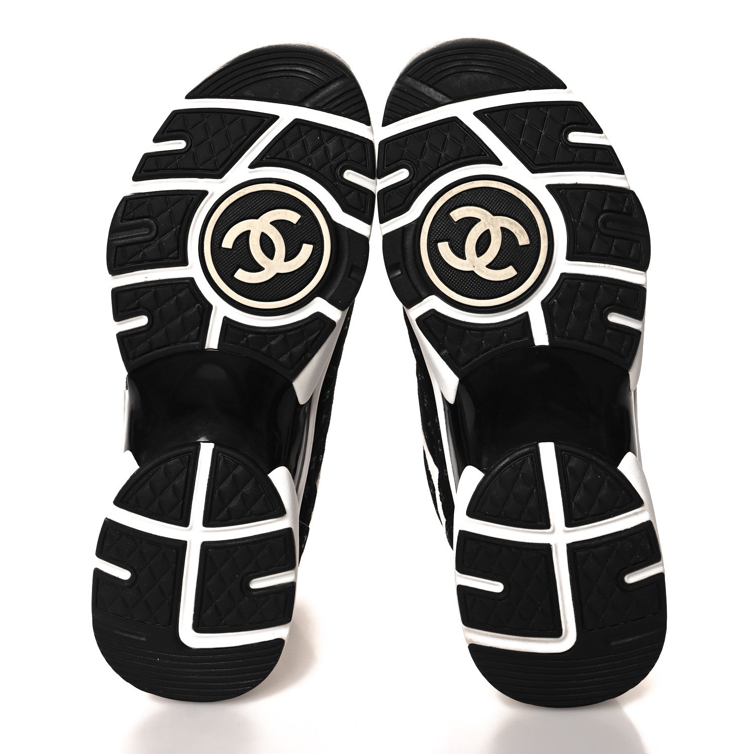 Chanel Suede Calfskin Printed CC Sneakers 38 White Black 5 of 8
