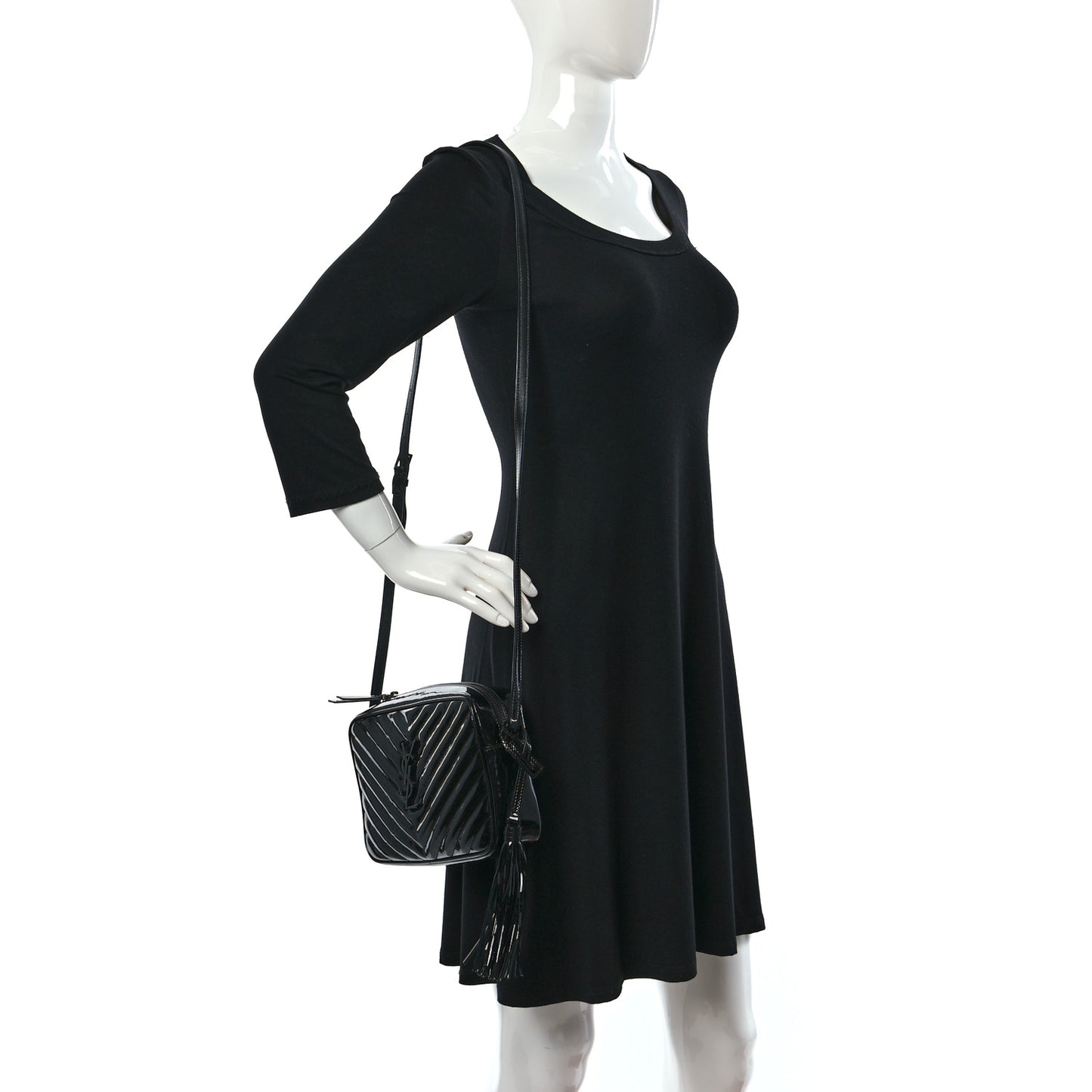 Patent Calfskin Matelasse Monogram Lou Camera Bag Black