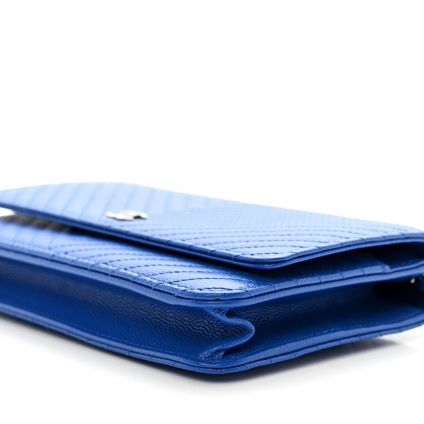 Caviar Chevron Quilted Wallet On Chain WOC Bright Blue
