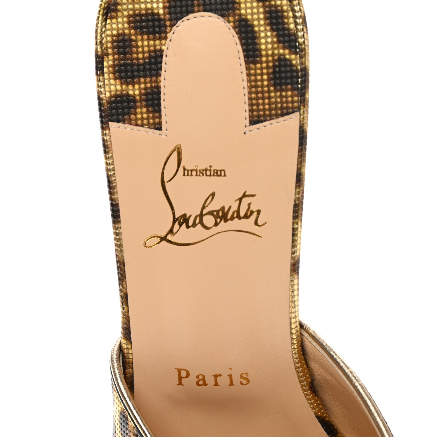 Christian Louboutin Metallic Calfskin Coins Leopard Print East 55 Mule 41 Gold 7 of 8