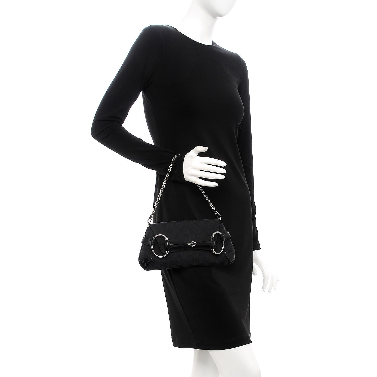 Gucci Monogram Horsebit Chain Clutch Black 2 of 9
