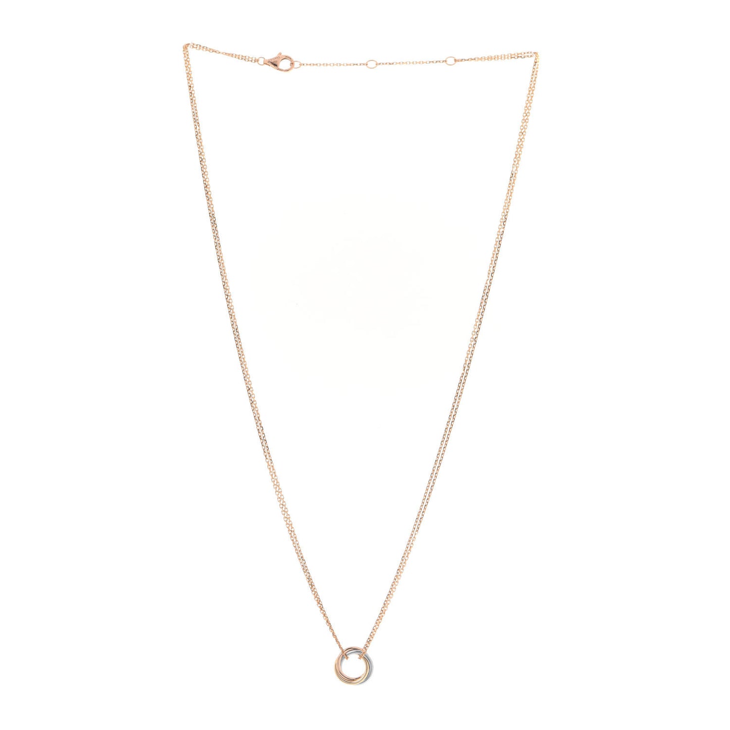 18K Pink Yellow White Gold Trinity Double Chain Pendant Necklace