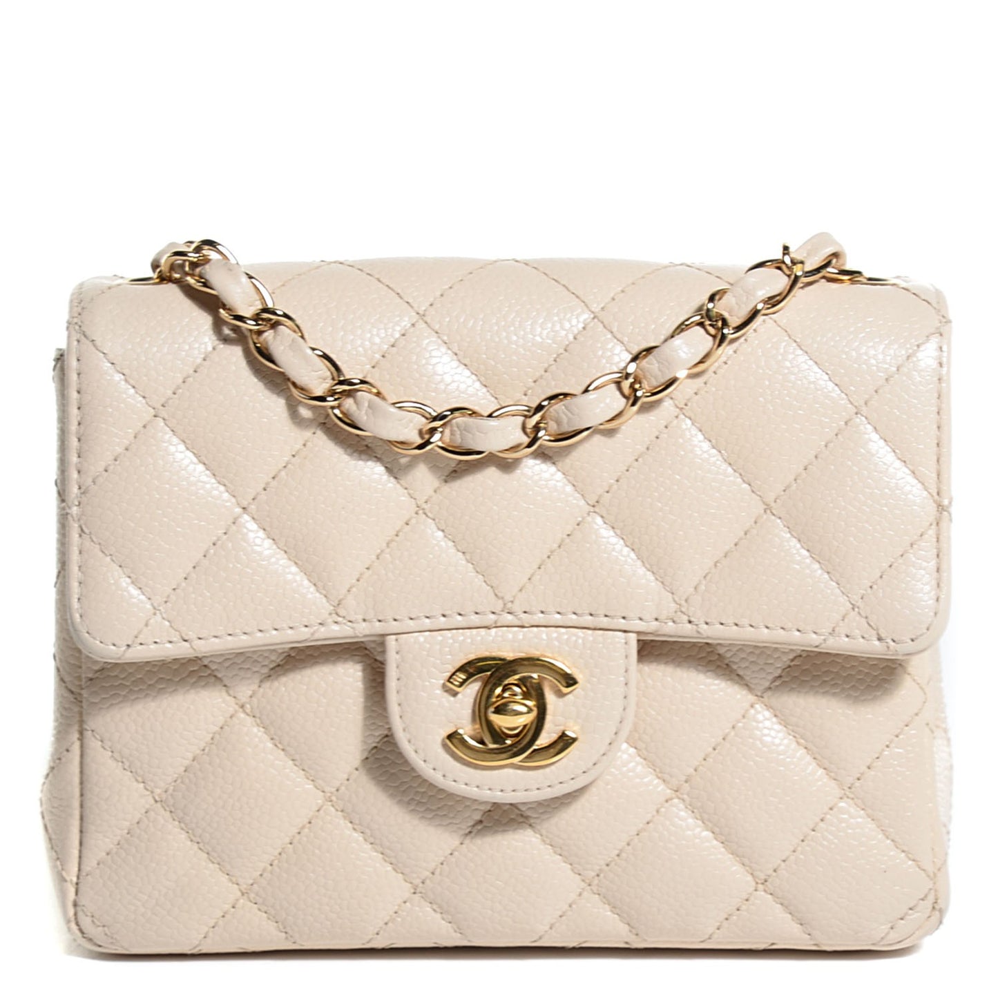 Caviar Quilted Mini Square Flap Beige
