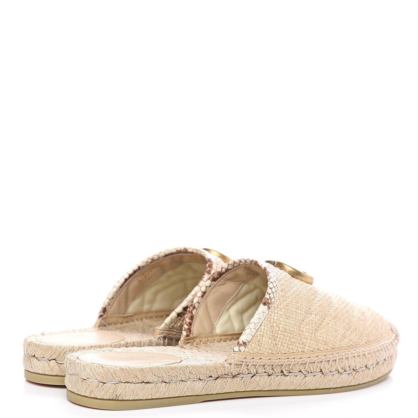 Straw Elaphe Matelasse GG Marmont Espadrille Slippers 38.5 Natural Cream Brown