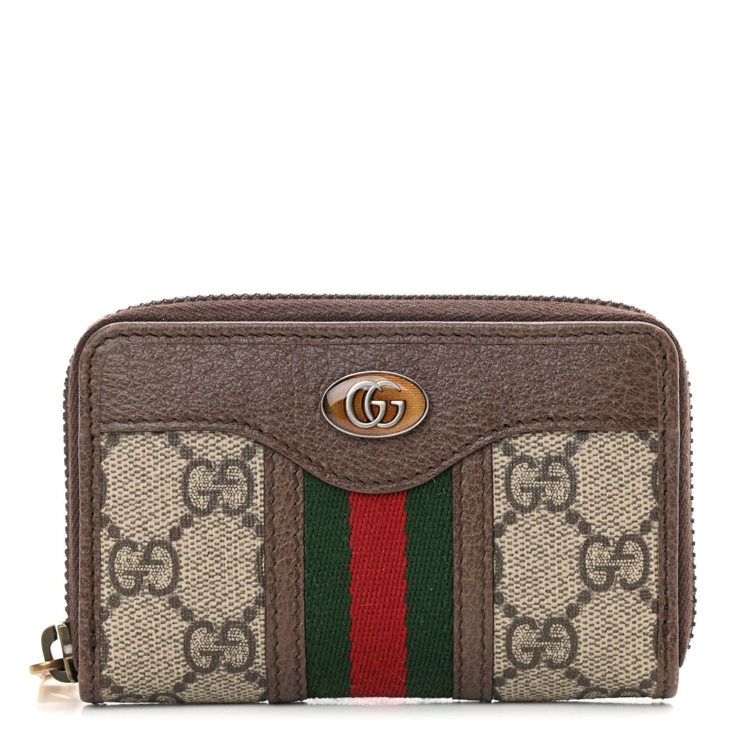 GG Supreme Web Ophidia Zip Around Card Case Brown