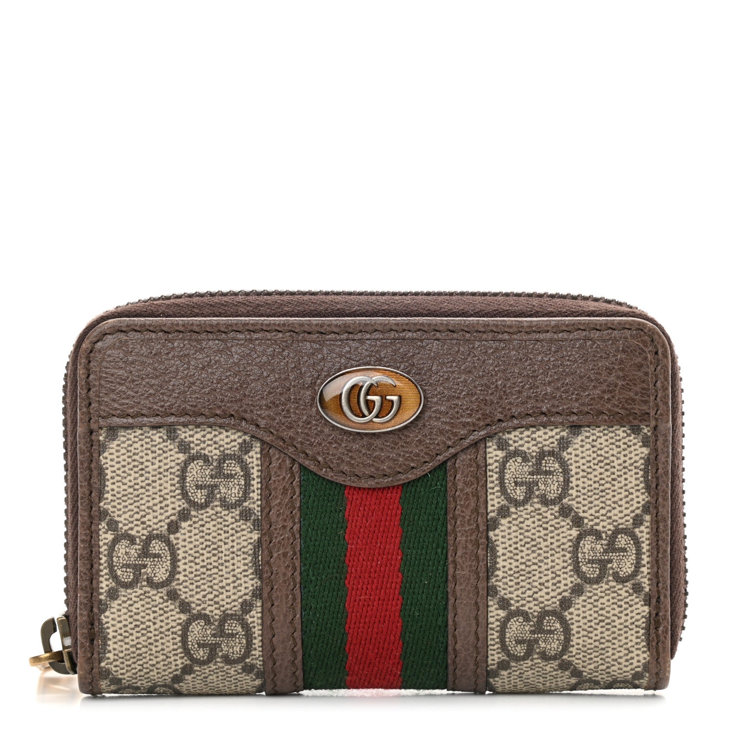Gucci GG Supreme Web Ophidia Zip Around Card Case Brown 1 of 6