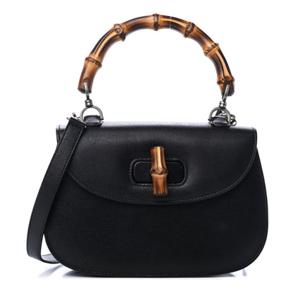 Gucci Shangai Calfskin Small Classic Bamboo Top Handle Bag Black 1 of 5