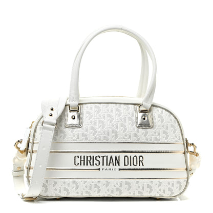 Christian Dior Perforated Calfskin Medium Dior Vibe Classic Bowling Bag White Gold 1 of 9