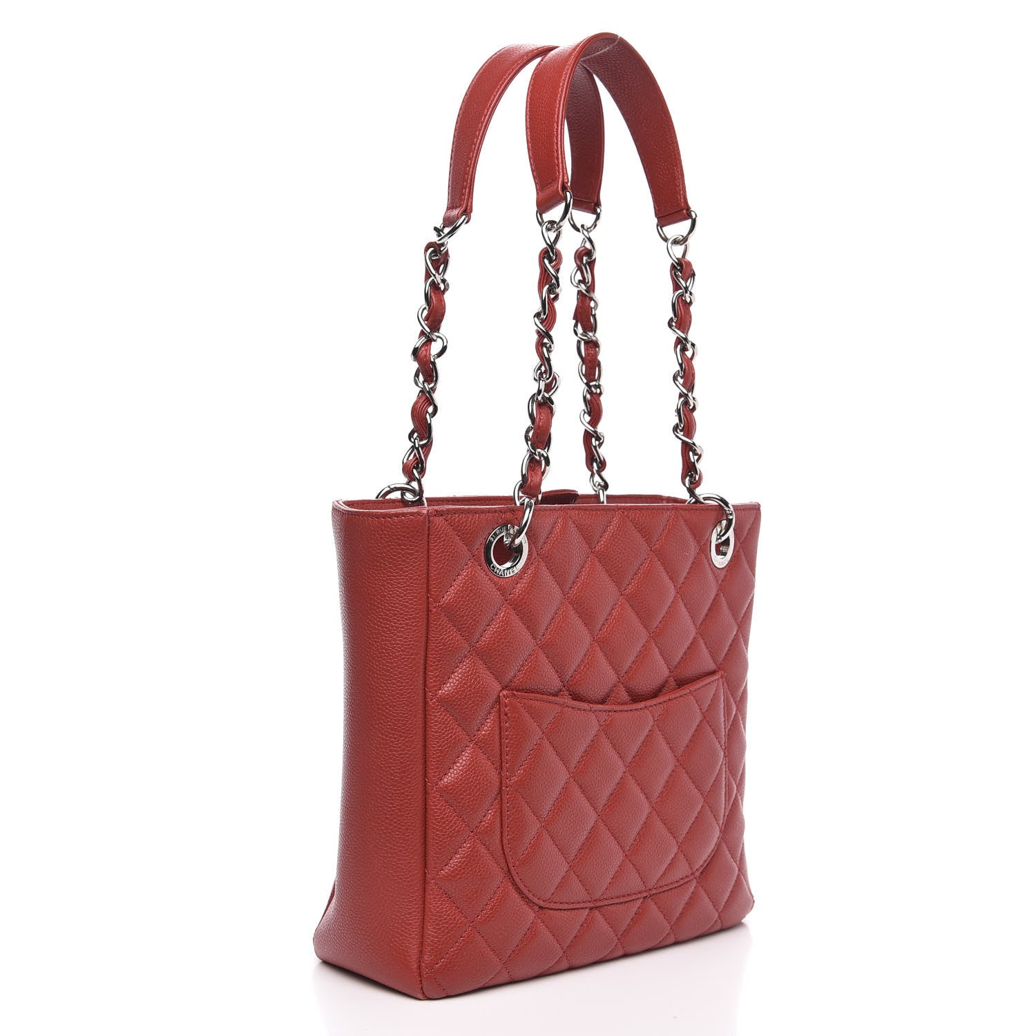 Chanel Caviar Quilted Petit Shopping Tote PST Red 3 of 14