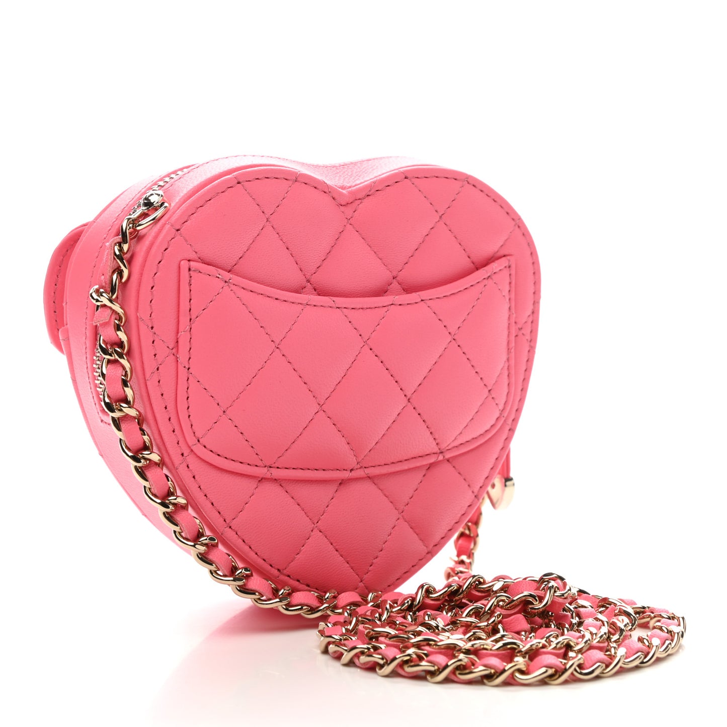 Lambskin Quilted CC In Love Heart Clutch With Chain Pink