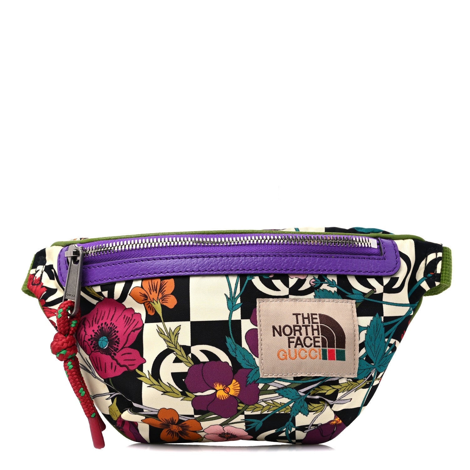 Gucci X THE NORTH FACE Econyl Nylon Textured Dollar Calfskin Floral Belt Bag Green Multicolor 1 of 8