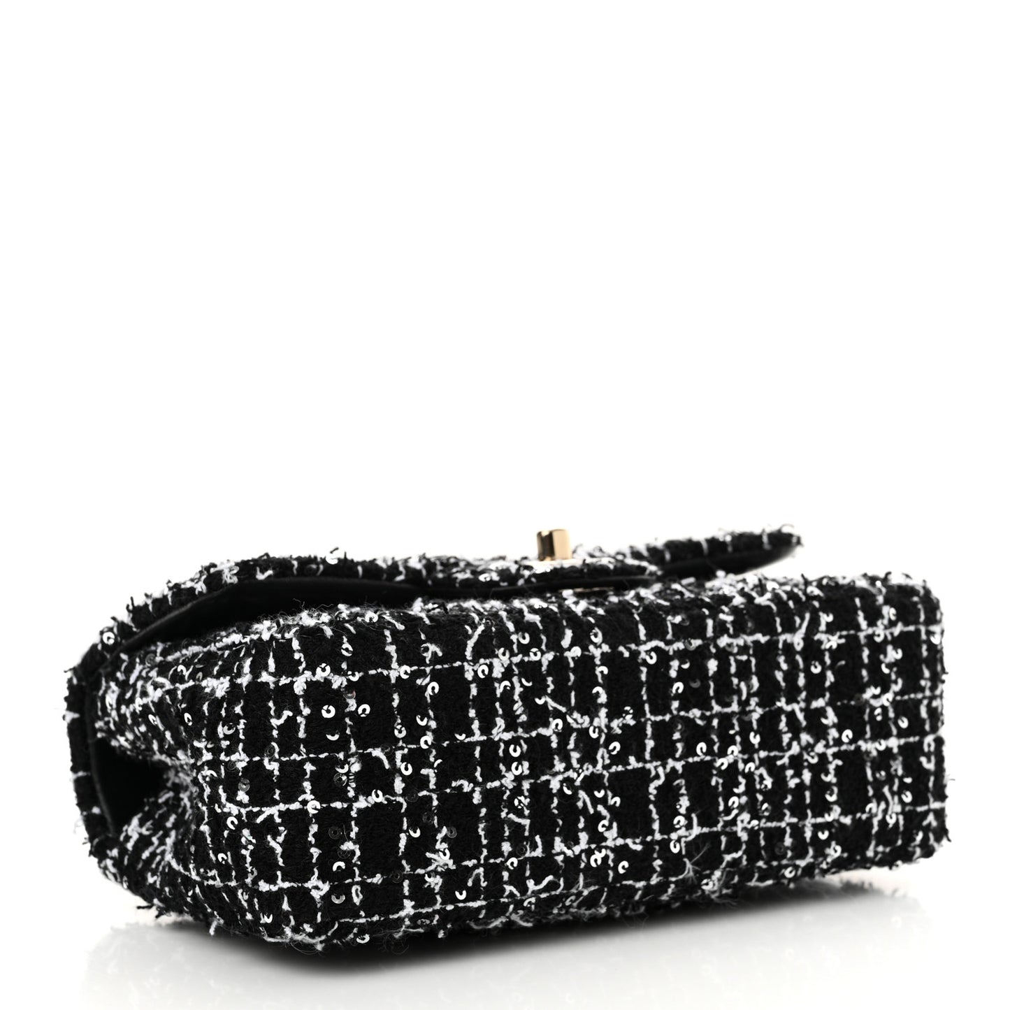 Tweed Quilted Mini Top Handle Rectangular Flap Black White