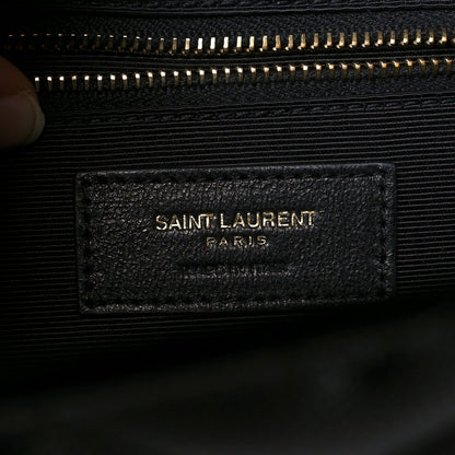 Saint Laurent Grain De Poudre Matelasse Chevron Large Monogram Satchel Black 6 of 9
