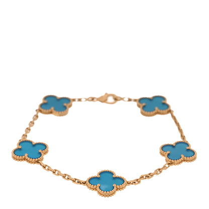 Van Cleef & Arpels 18K Yellow Gold Blue Agate 5 Motifs Vintage Alhambra Bracelet 1 of 3