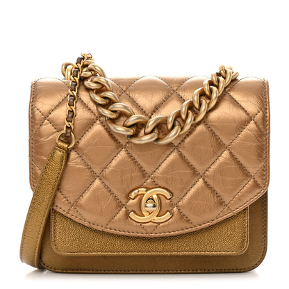 Chanel Metallic Calfskin Caviar Quilted Mini Chain Handle Flap Gold 1 of 14