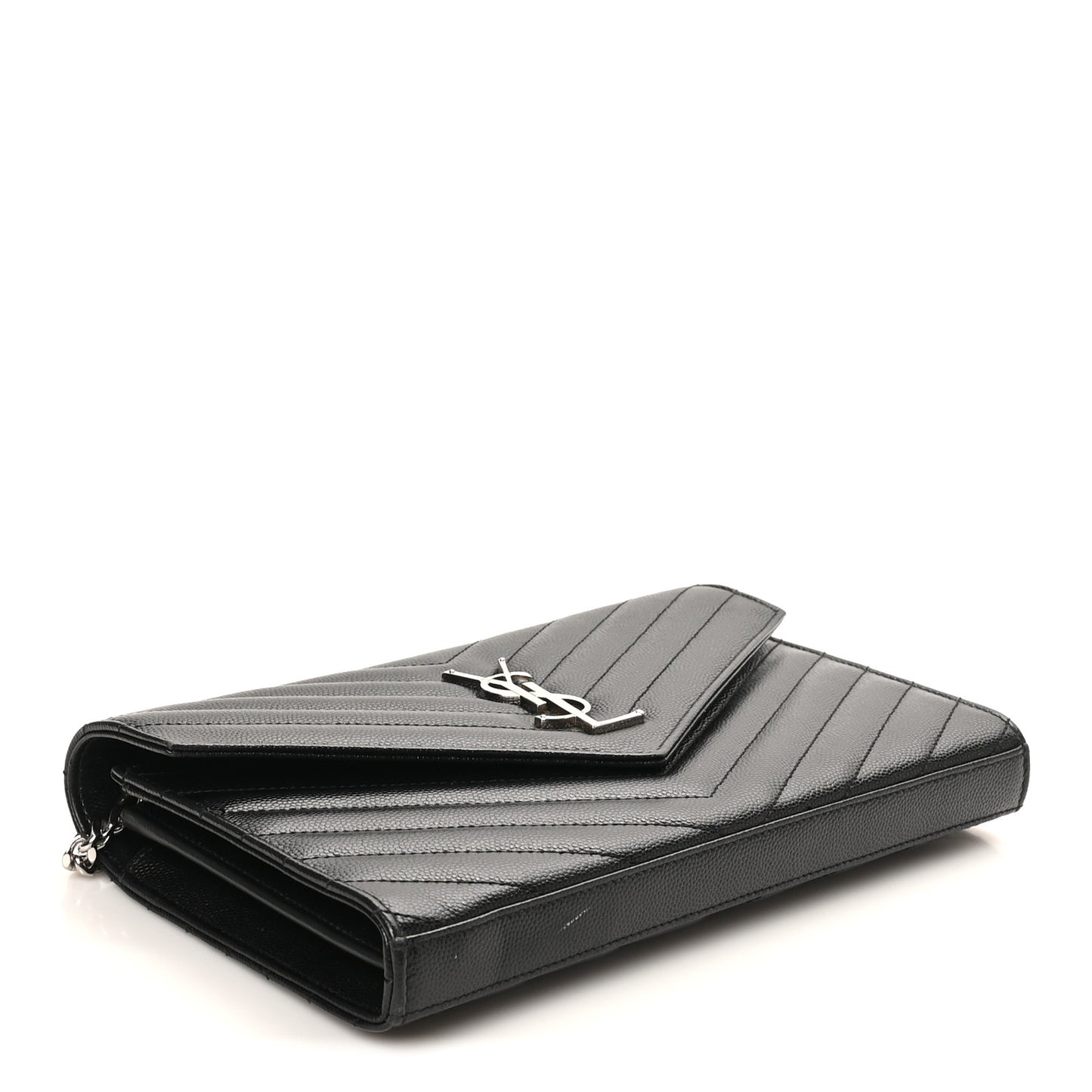 Grain De Poudre Matelasse Chevron Monogram Chain Wallet Black