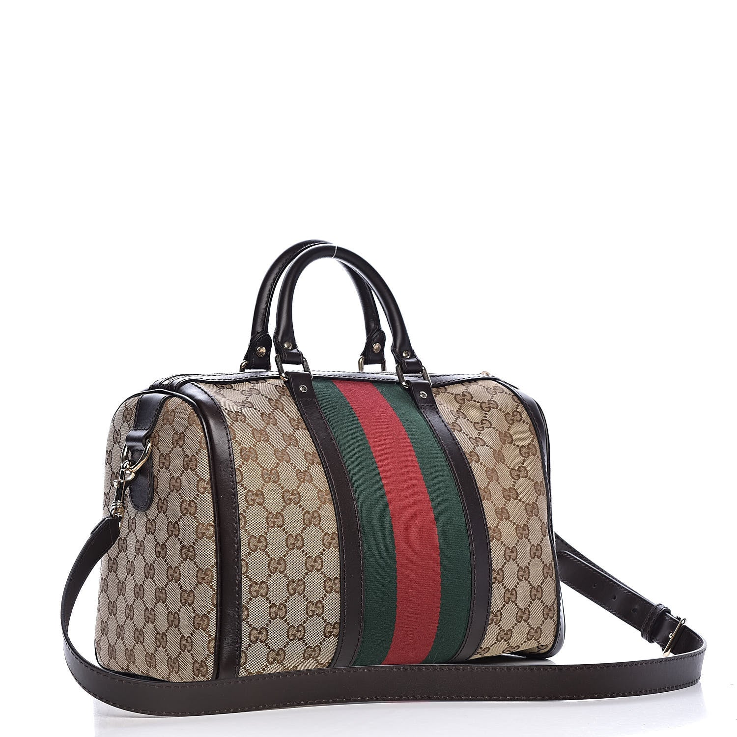 Gucci Monogram Vintage Web Medium Boston Dark Brown 3 of 10
