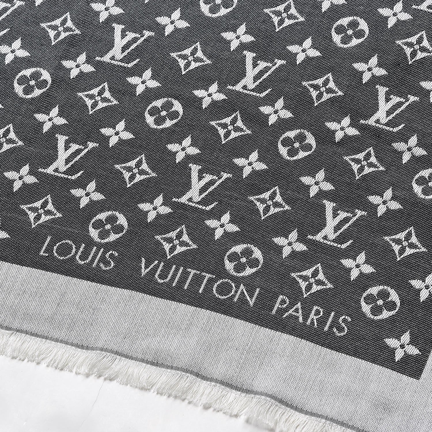 Louis Vuitton Silk Wool Monogram Denim Shawl Black 3 of 4