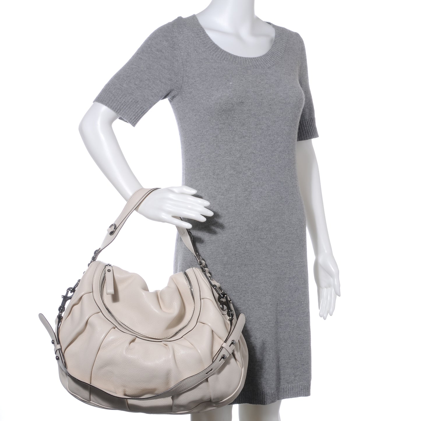 Leather Icon Bit Medium Shoulder Bag Ivory