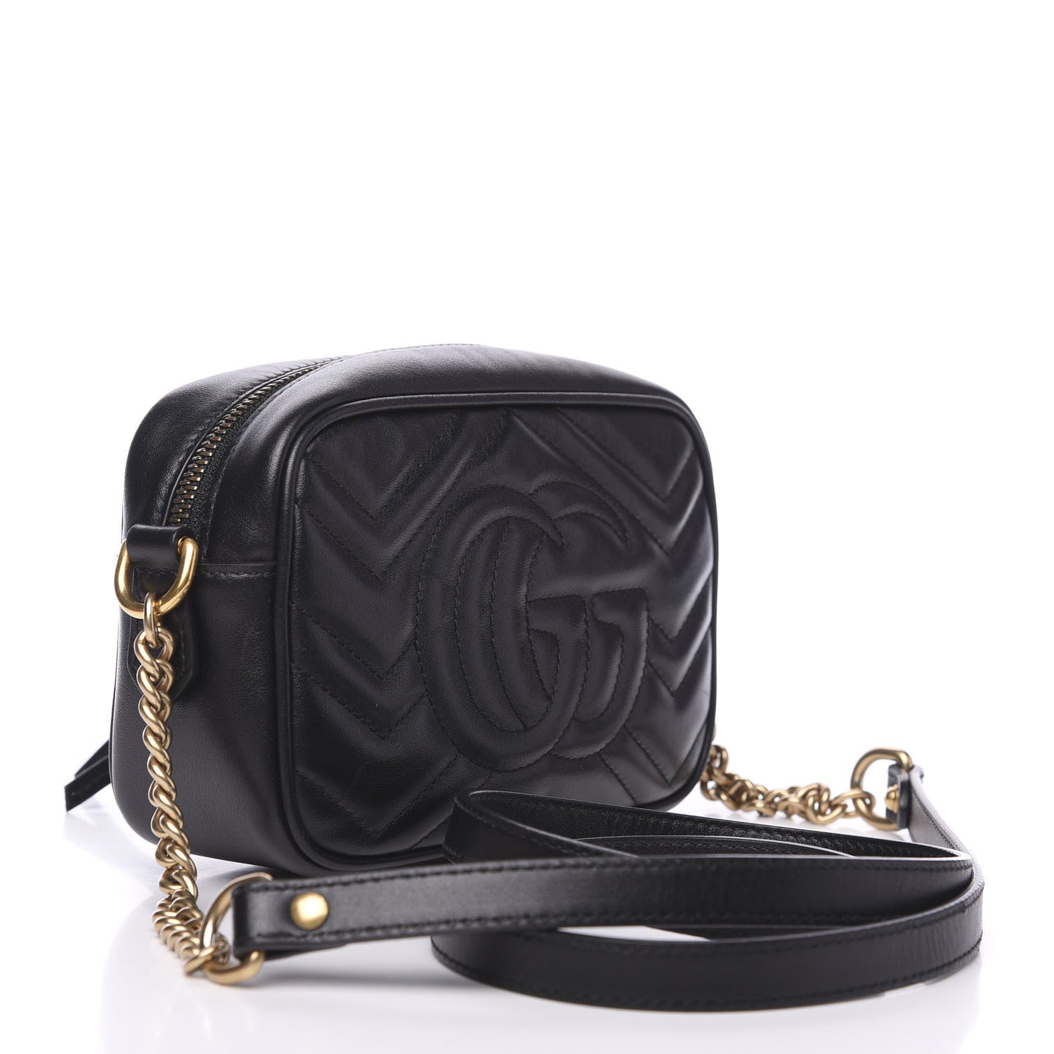 Gucci Calfskin Matelasse Mini GG Marmont Chain Shoulder Bag Black 2 of 11