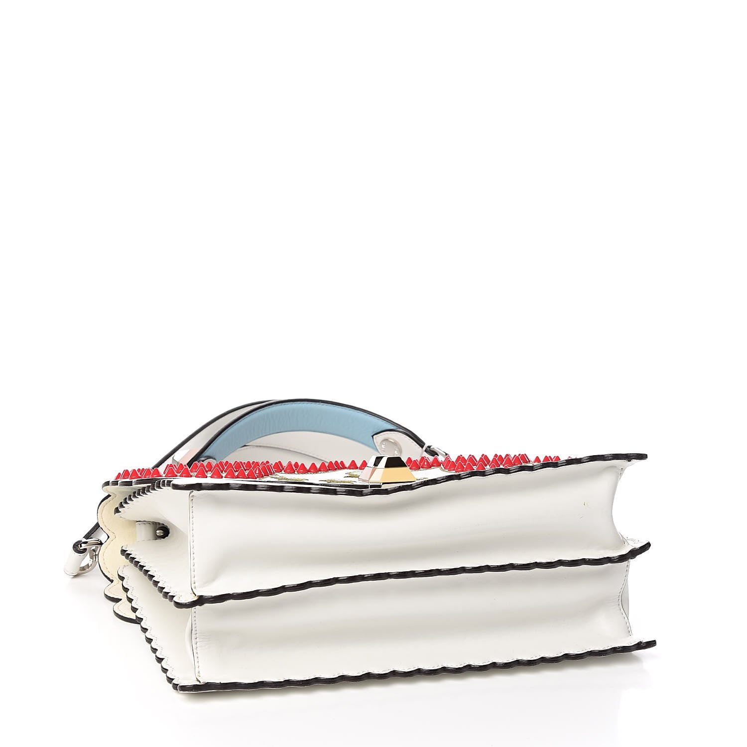 Fendi Vitello Liberty Scalloped Studded Flowers and Bows Kan I Shoulder Bag White Multicolor 4 of 13